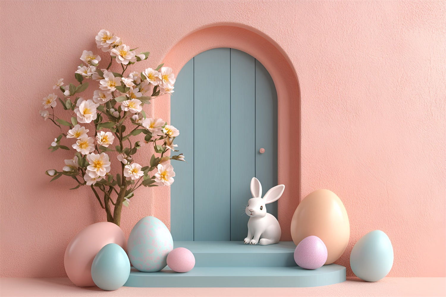 Photography Easter Backdrop Pastel Charm Bunny Door Backdrop UK CSH2-79