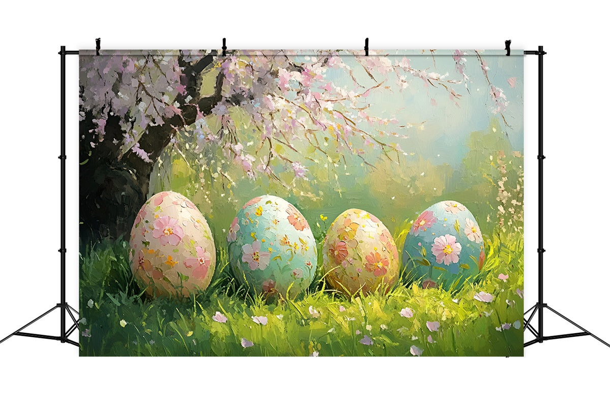 Easter Photo Backdrop Painted Eggs Spring Flowers Backdrop UK CSH2-8