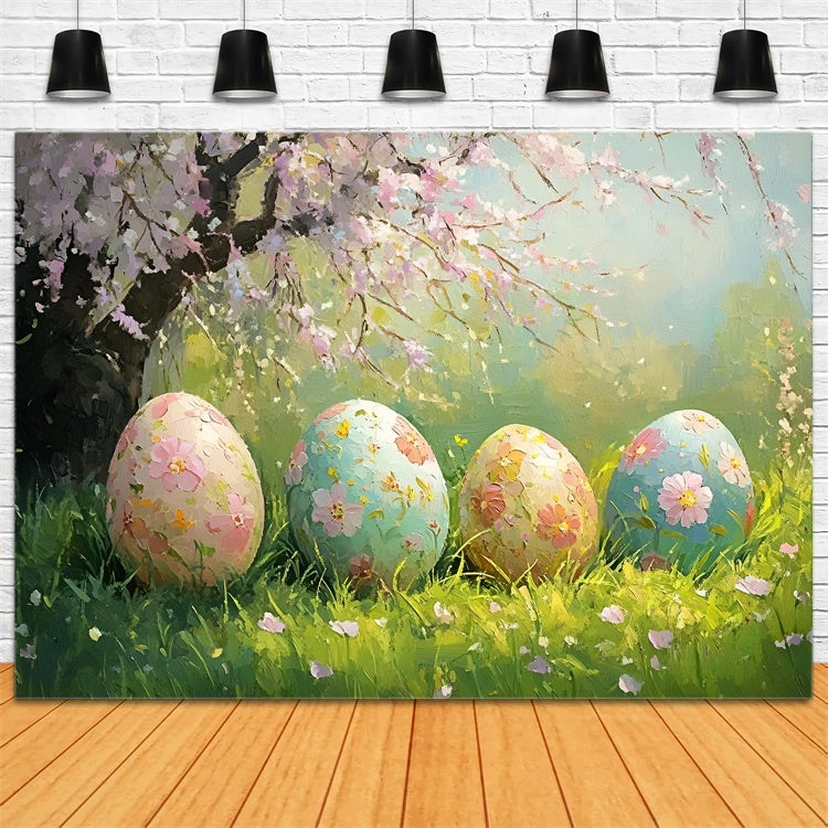 Easter Photo Backdrop Painted Eggs Spring Flowers Backdrop UK CSH2-8