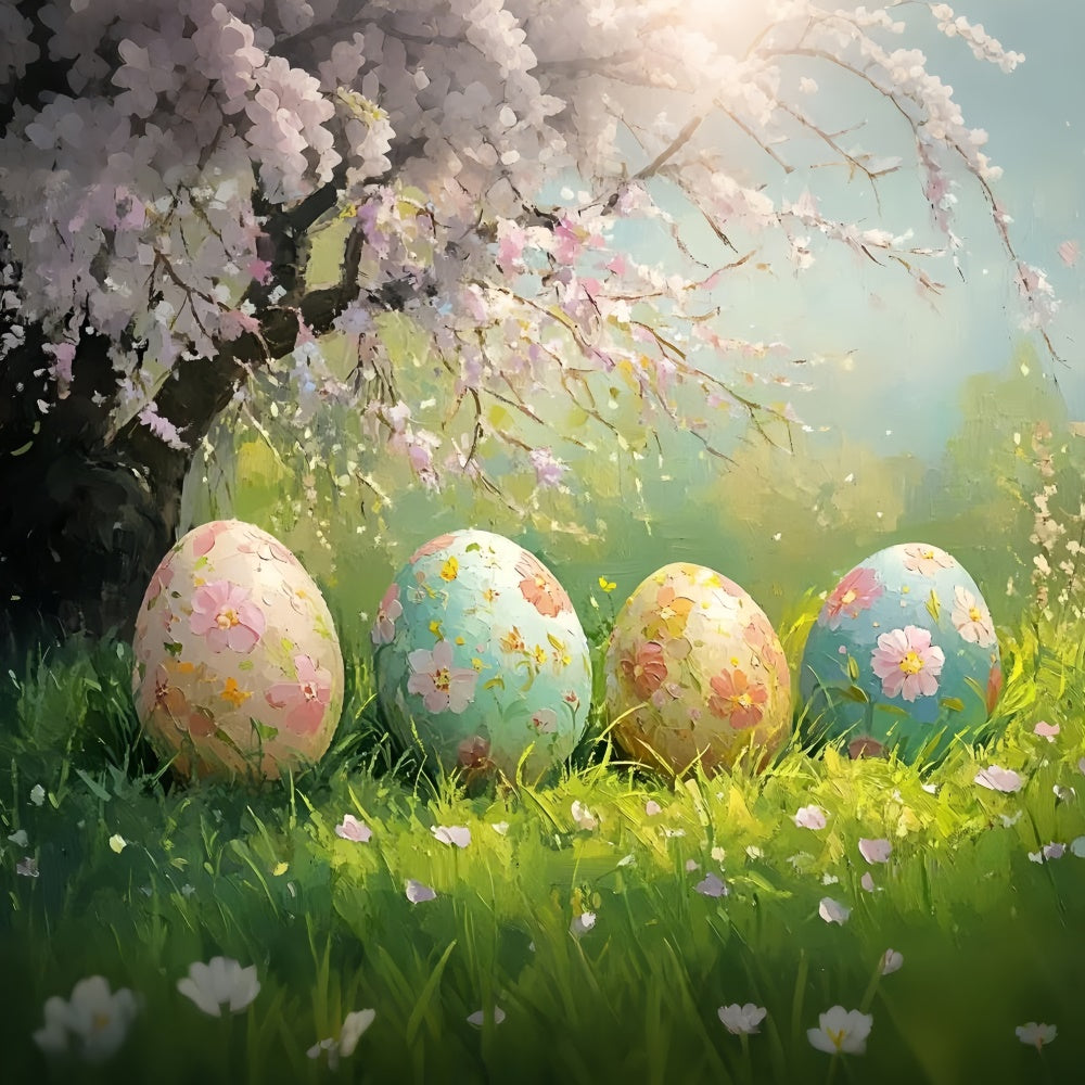 Easter Photo Backdrop Painted Eggs Spring Flowers Backdrop UK CSH2-8