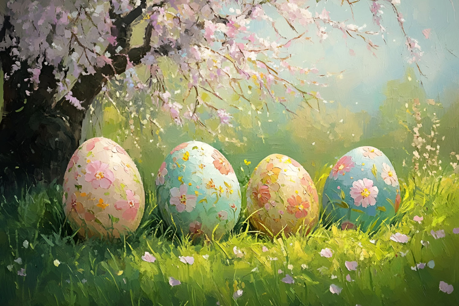 Easter Photo Backdrop Painted Eggs Spring Flowers Backdrop UK CSH2-8