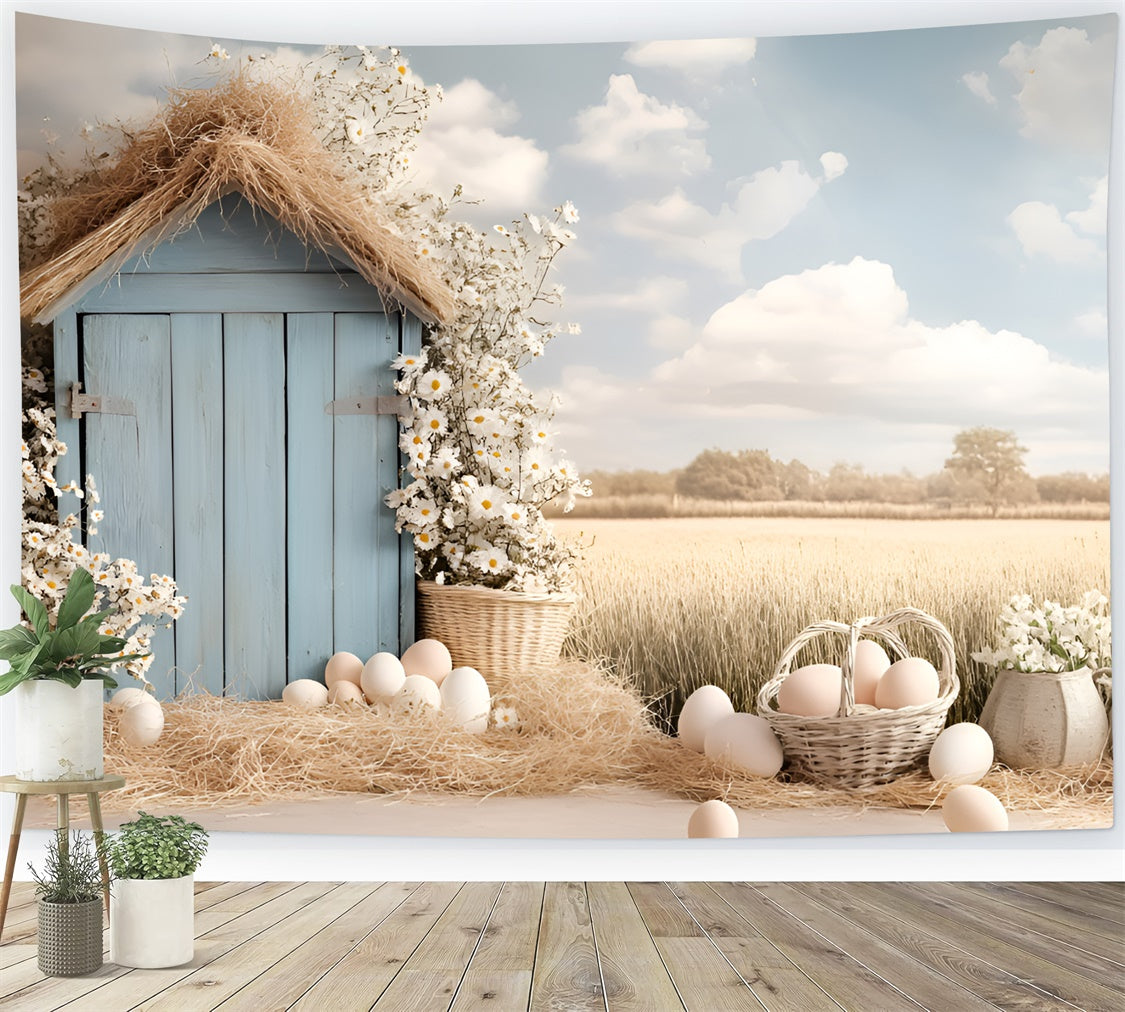 Easter Photography Backdrops Country Wheat Field Egg Backdrop UK CSH2-83