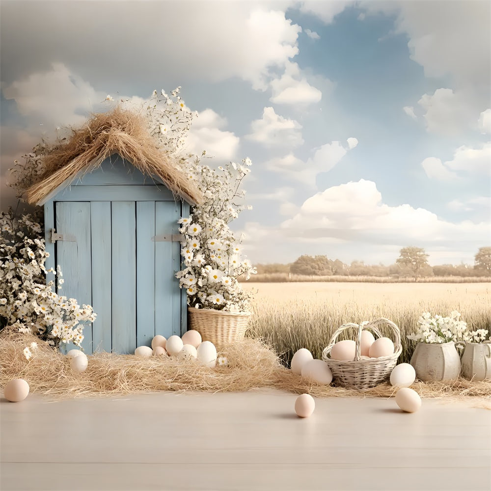 Easter Photography Backdrops Country Wheat Field Egg Backdrop UK CSH2-83