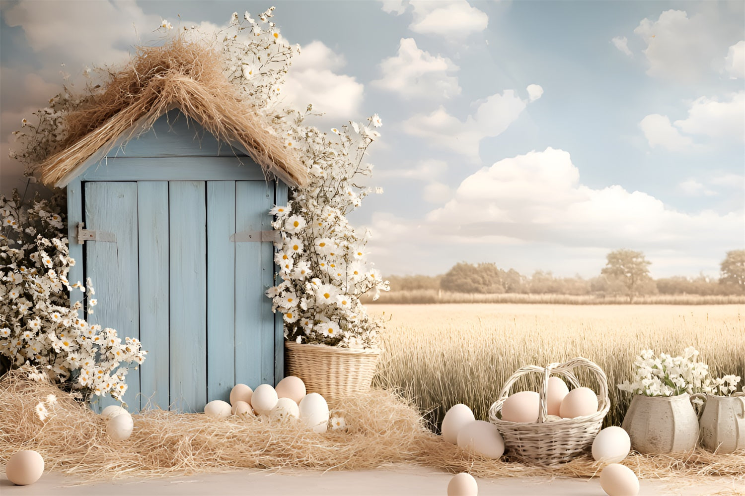 Easter Photography Backdrops Country Wheat Field Egg Backdrop UK CSH2-83