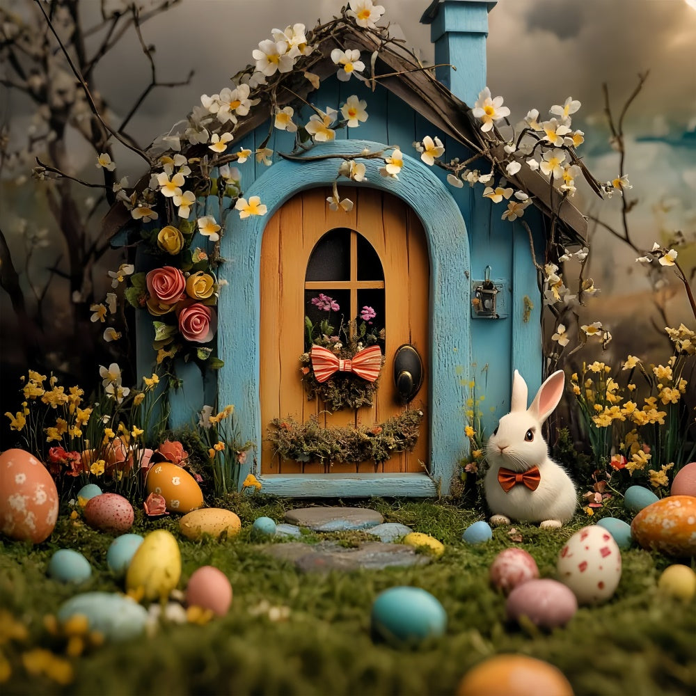 Easter Picture Backdrops Floral Arch Bunny Cottage Backdrop UK CSH2-85