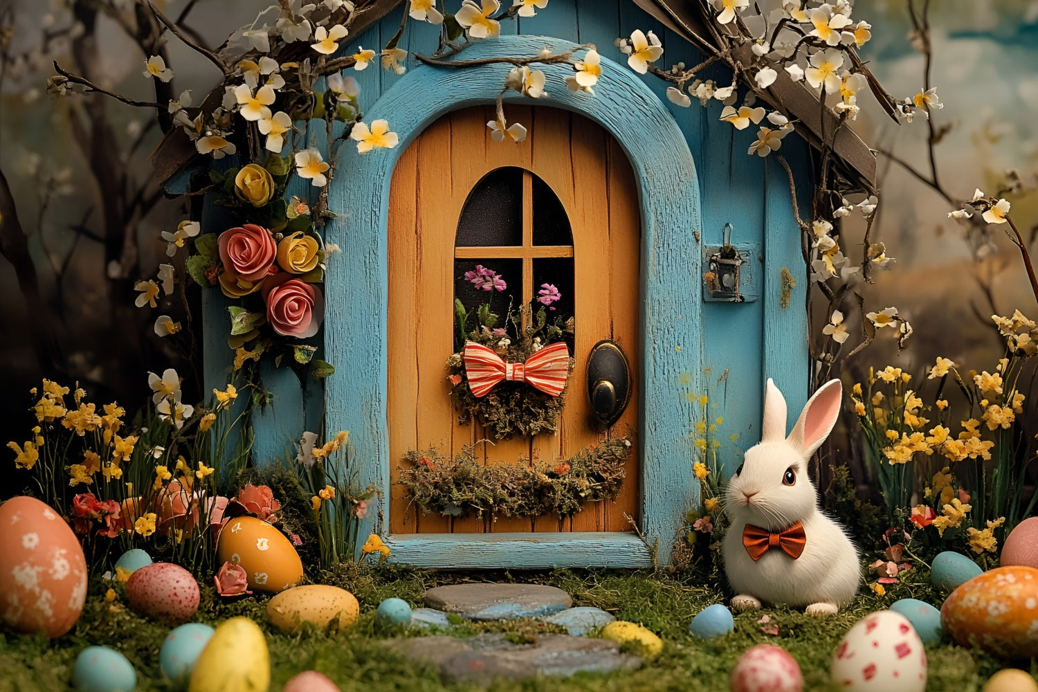 Easter Picture Backdrops Floral Arch Bunny Cottage Backdrop UK CSH2-85