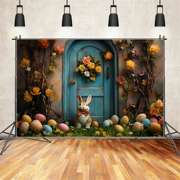 Easter Backdrops Photography Rustic Wooden Door Bunny Backdrop UK CSH2-86