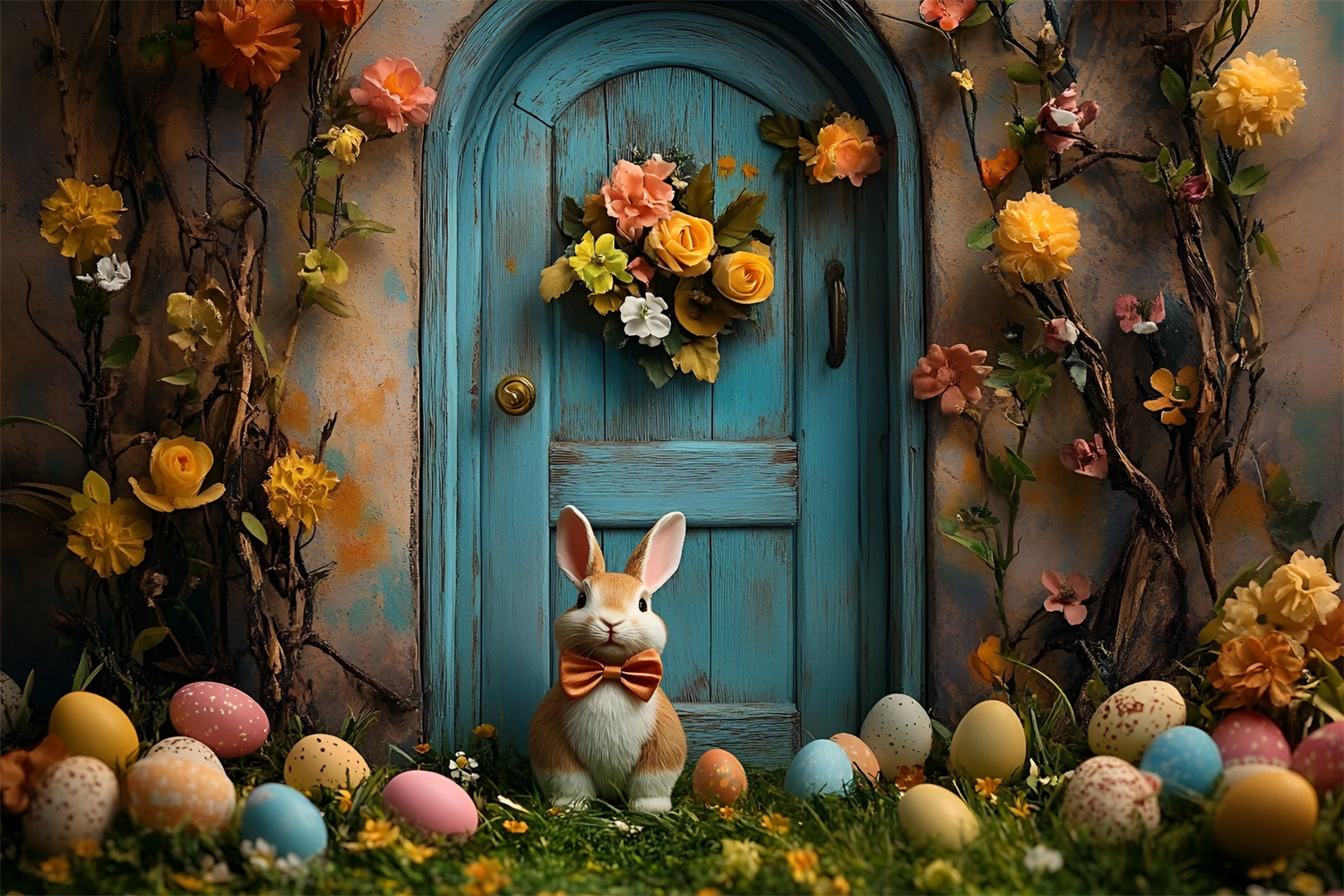 Easter Backdrops Photography Rustic Wooden Door Bunny Backdrop UK CSH2-86