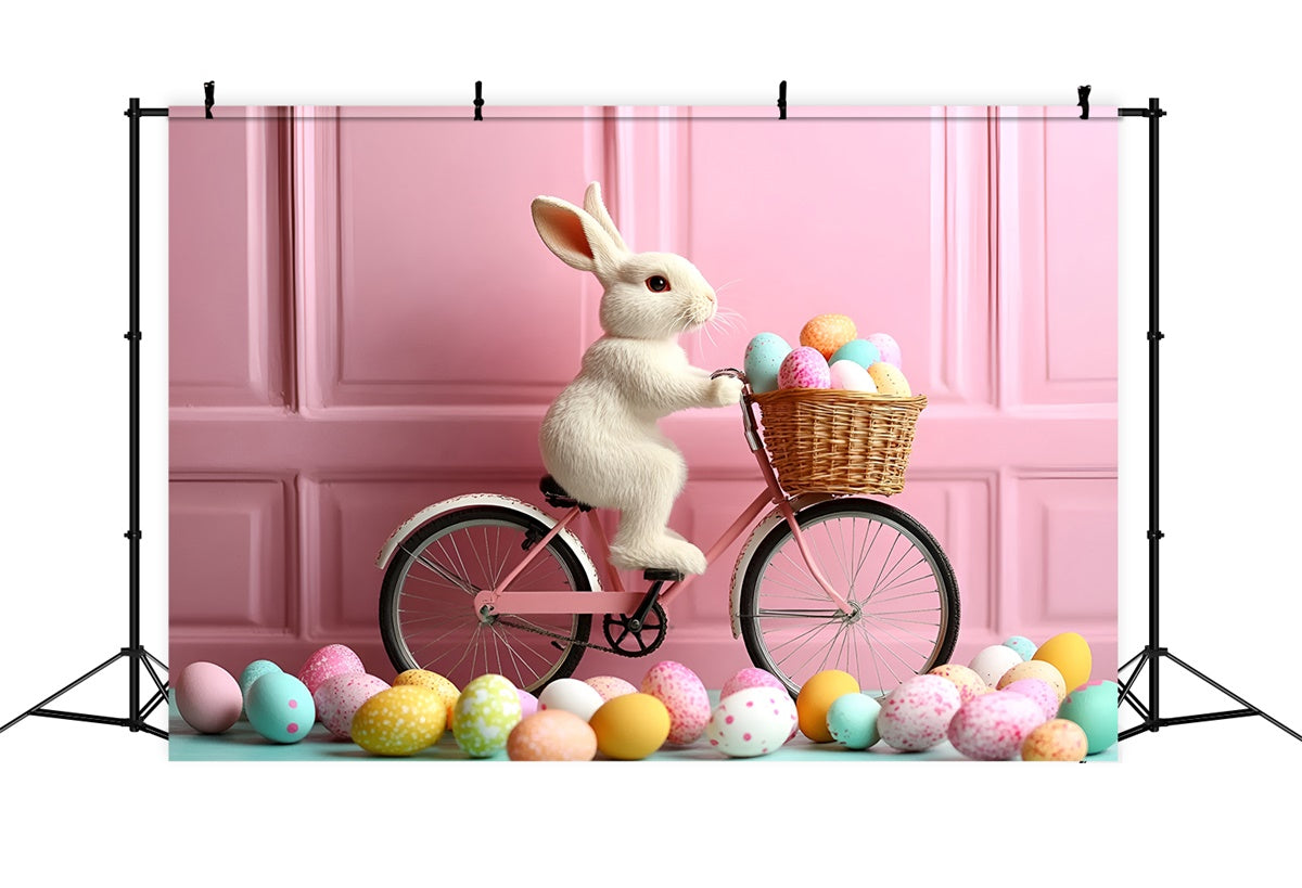 Photography Easter Backdrop Bunny Rides Bicycle Pink Backdrop UK CSH2-88