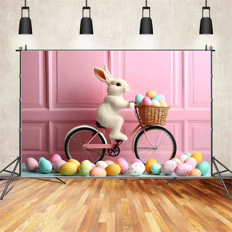 Photography Easter Backdrop Bunny Rides Bicycle Pink Backdrop UK CSH2-88