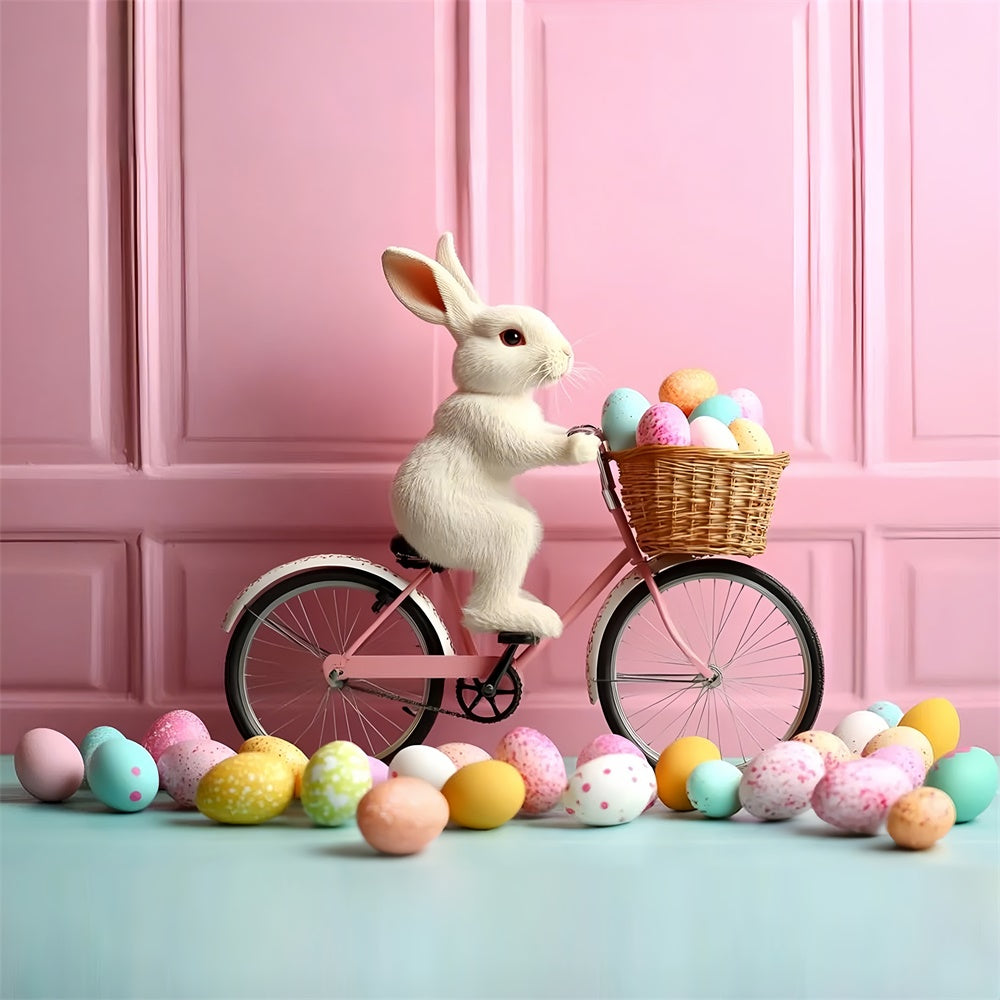 Photography Easter Backdrop Bunny Rides Bicycle Pink Backdrop UK CSH2-88