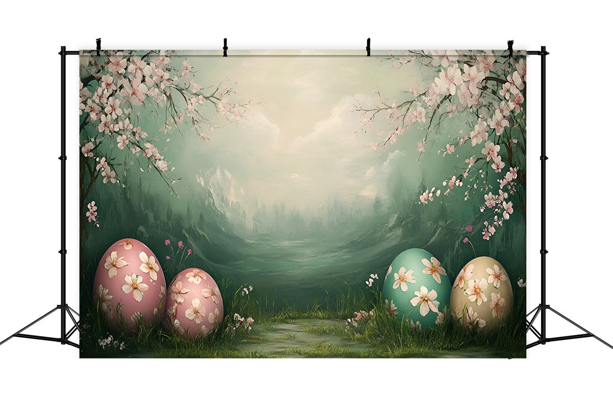 Backdrop For Easter Cherry Blossom Pastel Eggs Backdrop UK CSH2-9