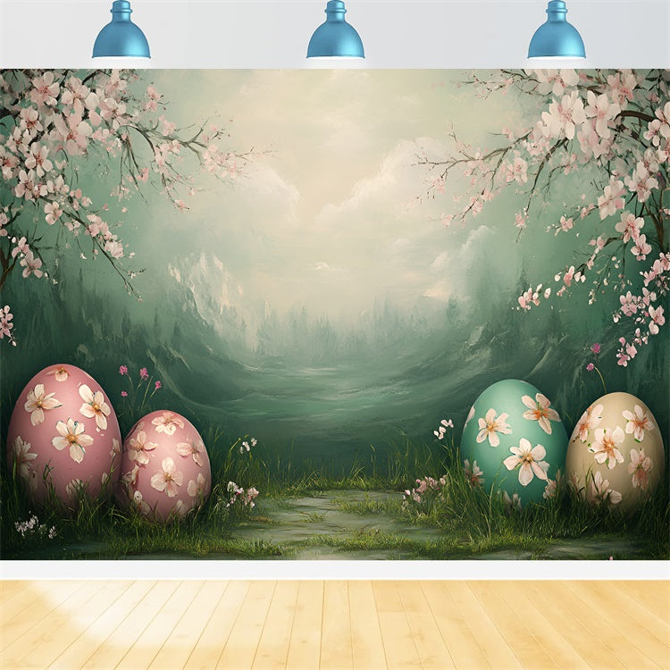 Backdrop For Easter Cherry Blossom Pastel Eggs Backdrop UK CSH2-9