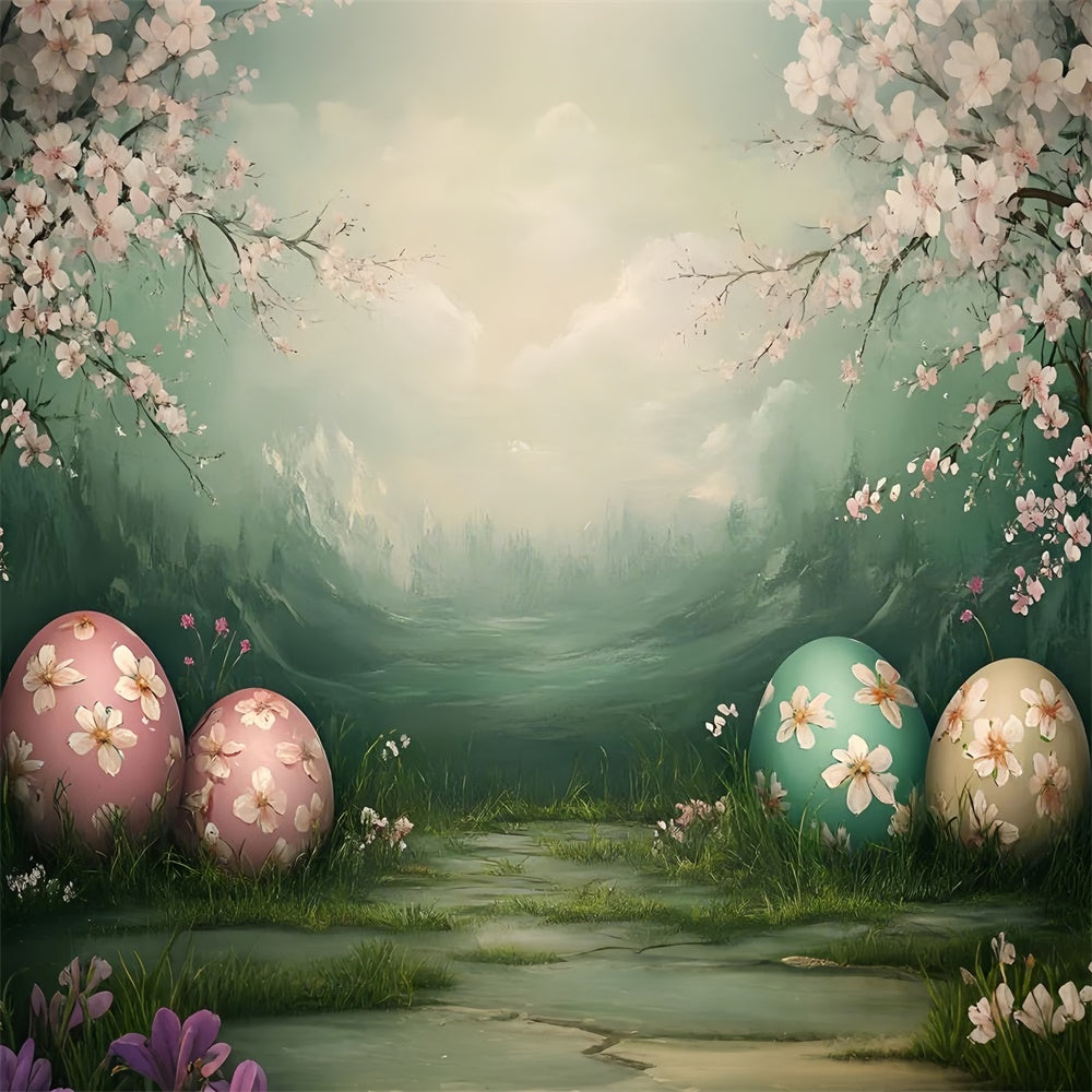 Backdrop For Easter Cherry Blossom Pastel Eggs Backdrop UK CSH2-9