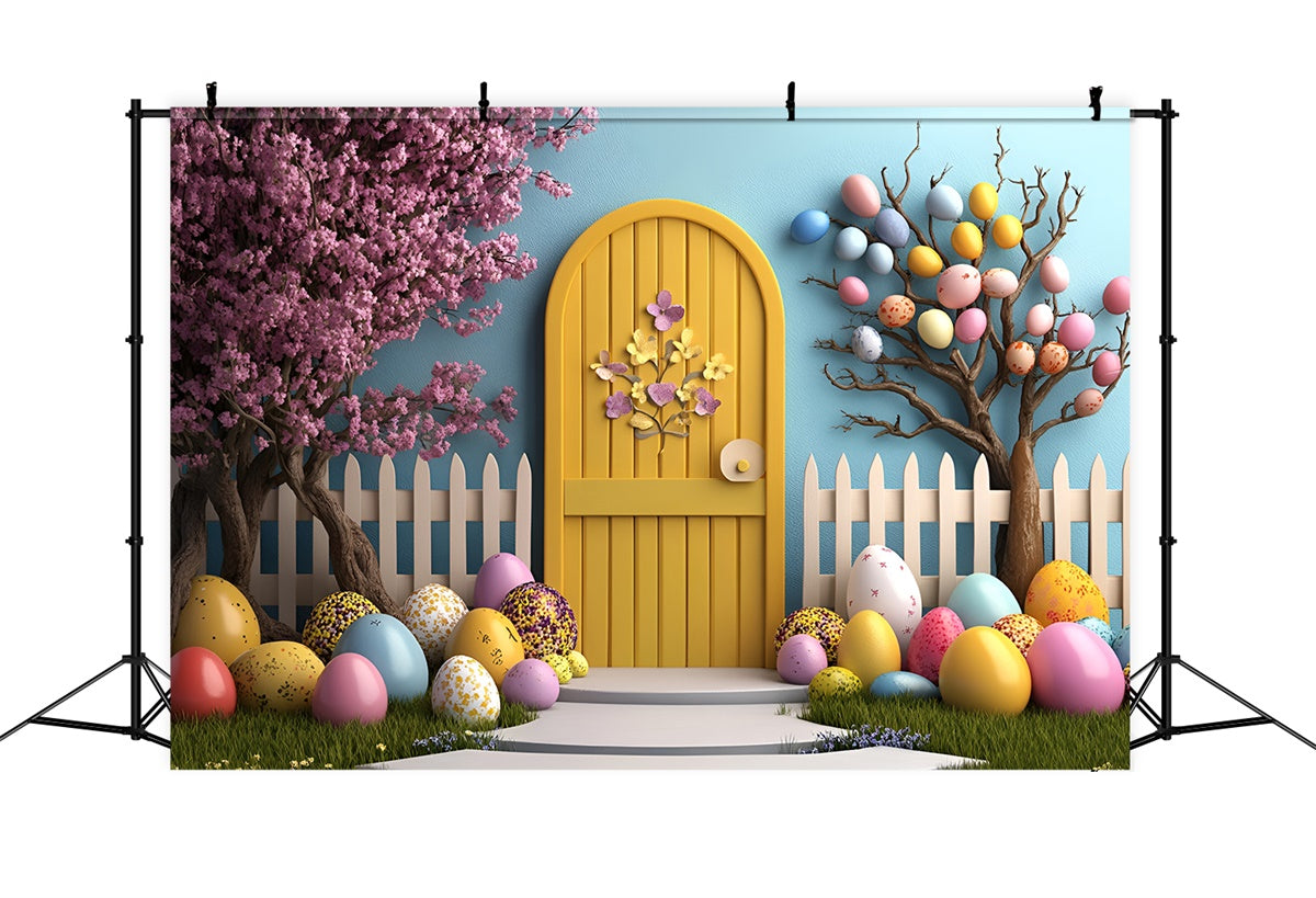 Easter Backdrops For Photography Yellow Door Egg Tree Backdrop UK CSH2-91