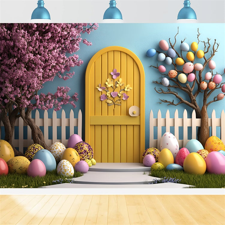 Easter Backdrops For Photography Yellow Door Egg Tree Backdrop UK CSH2-91