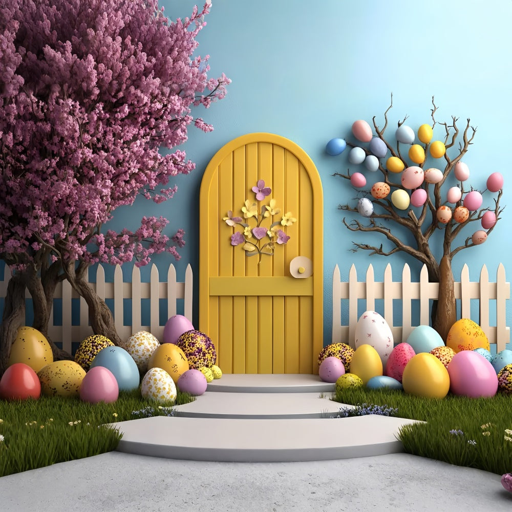 Easter Backdrops For Photography Yellow Door Egg Tree Backdrop UK CSH2-91