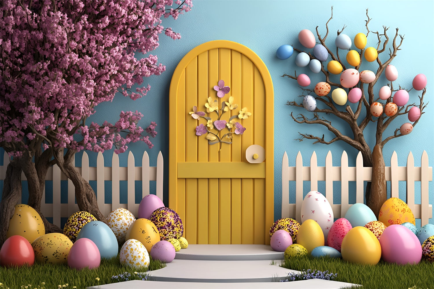 Easter Backdrops For Photography Yellow Door Egg Tree Backdrop UK CSH2-91