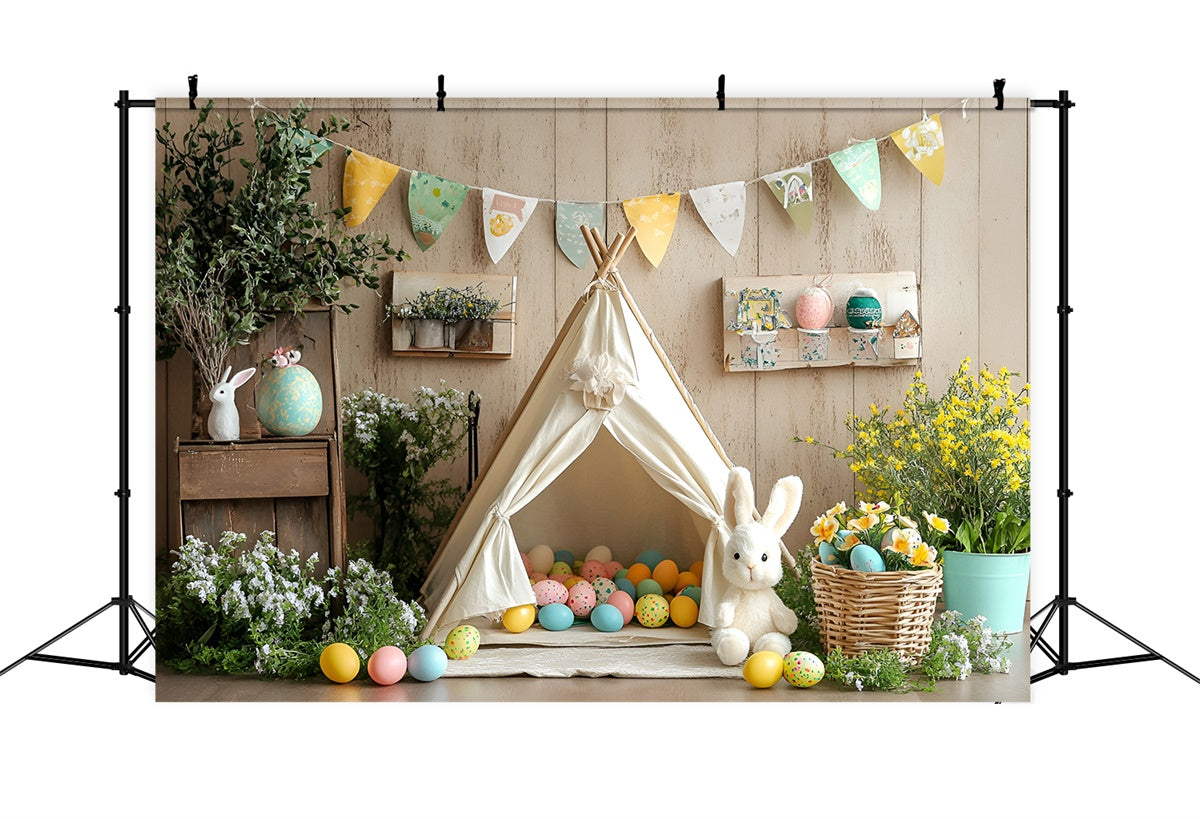 Photo Backdrops For Easter Vintage Bunny Teepee Egg Backdrop UK CSH2-92