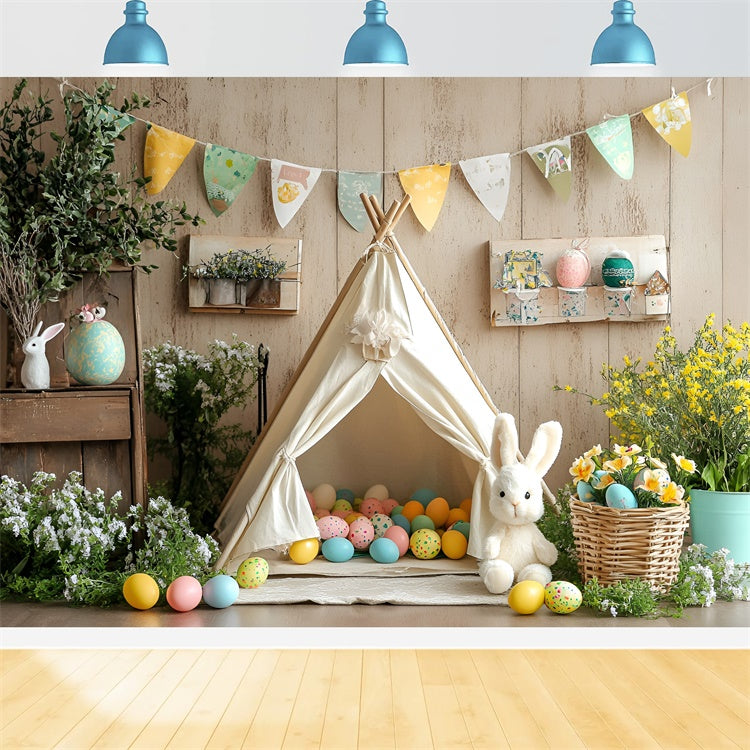 Photo Backdrops For Easter Vintage Bunny Teepee Egg Backdrop UK CSH2-92