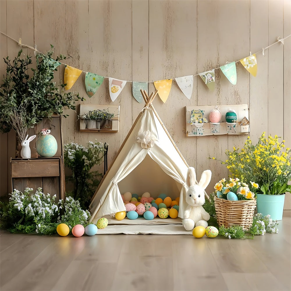 Photo Backdrops For Easter Vintage Bunny Teepee Egg Backdrop UK CSH2-92