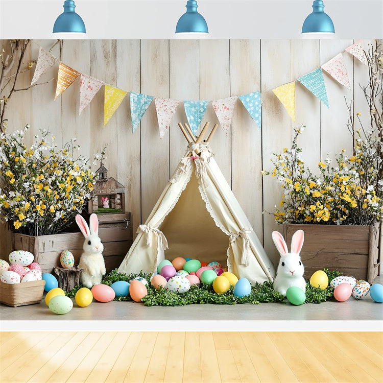 Easter Photo Backdrop Cozy Teepee Floral Decor Backdrop UK CSH2-93