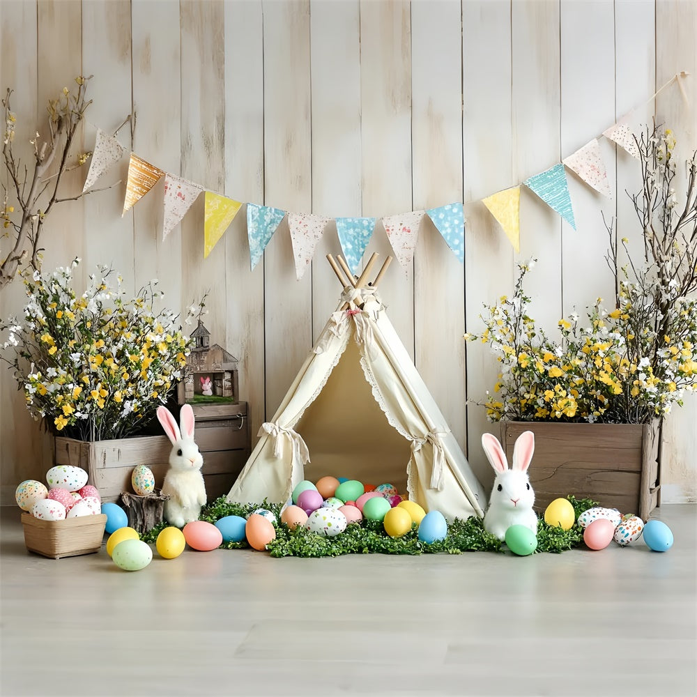 Easter Photo Backdrop Cozy Teepee Floral Decor Backdrop UK CSH2-93