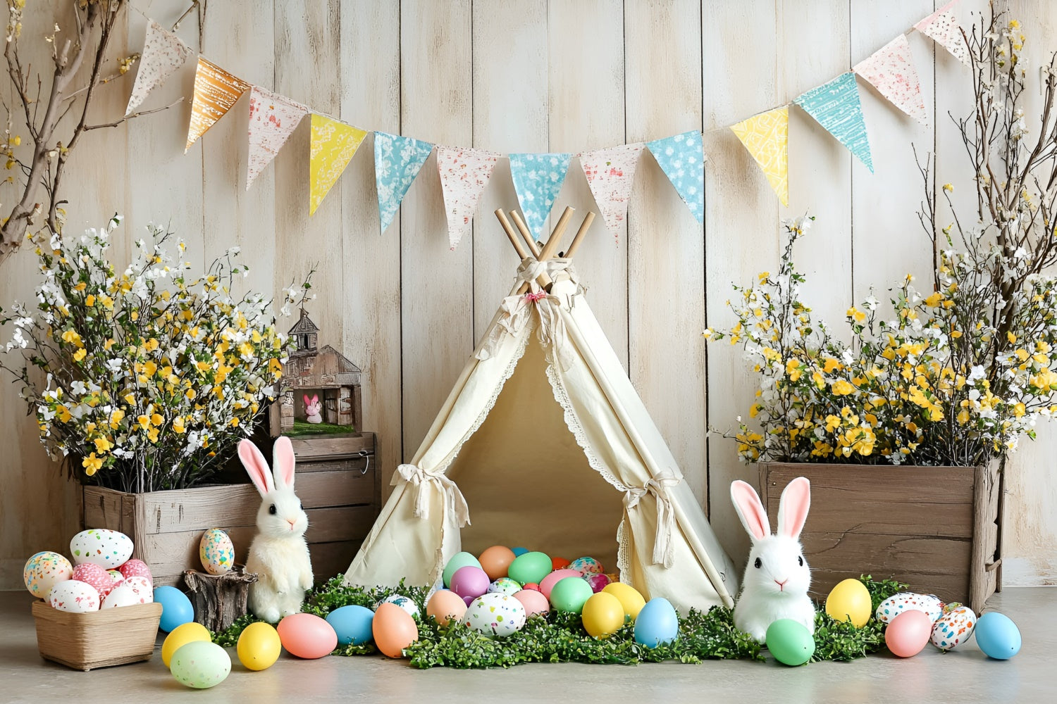 Easter Photo Backdrop Cozy Teepee Floral Decor Backdrop UK CSH2-93