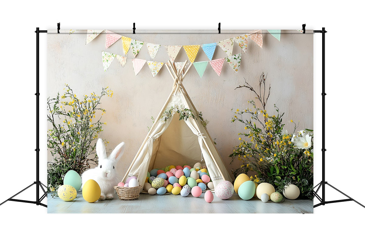 Easter Backdrop Charming Bunny Tent Colorful Egg Backdrop UK CSH2-94