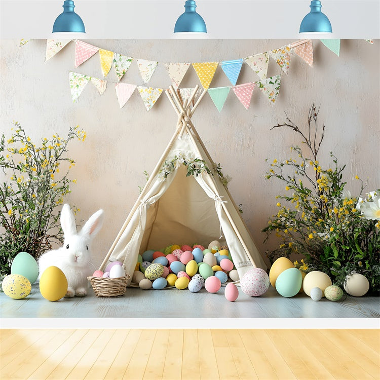 Easter Backdrop Charming Bunny Tent Colorful Egg Backdrop UK CSH2-94