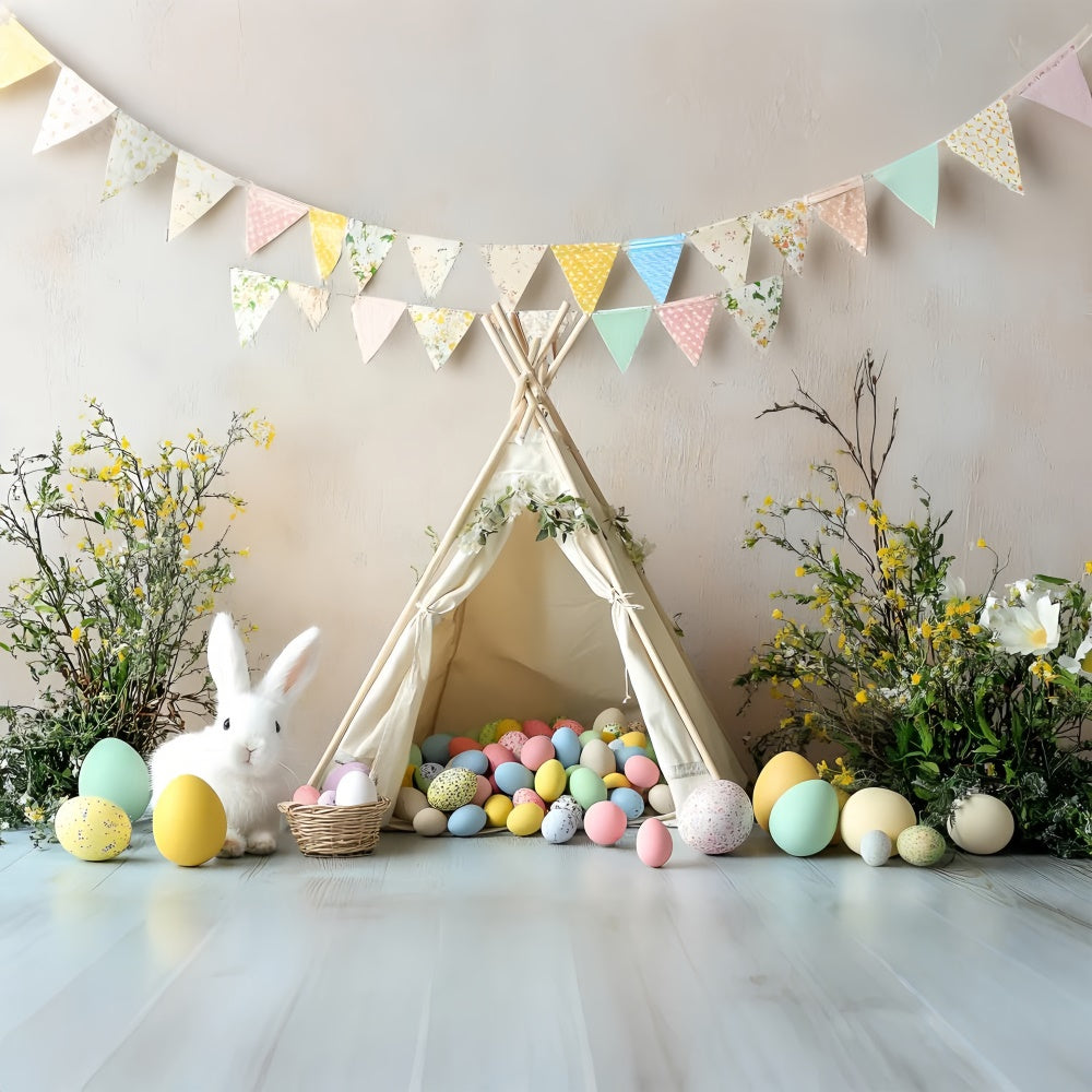 Easter Backdrop Charming Bunny Tent Colorful Egg Backdrop UK CSH2-94