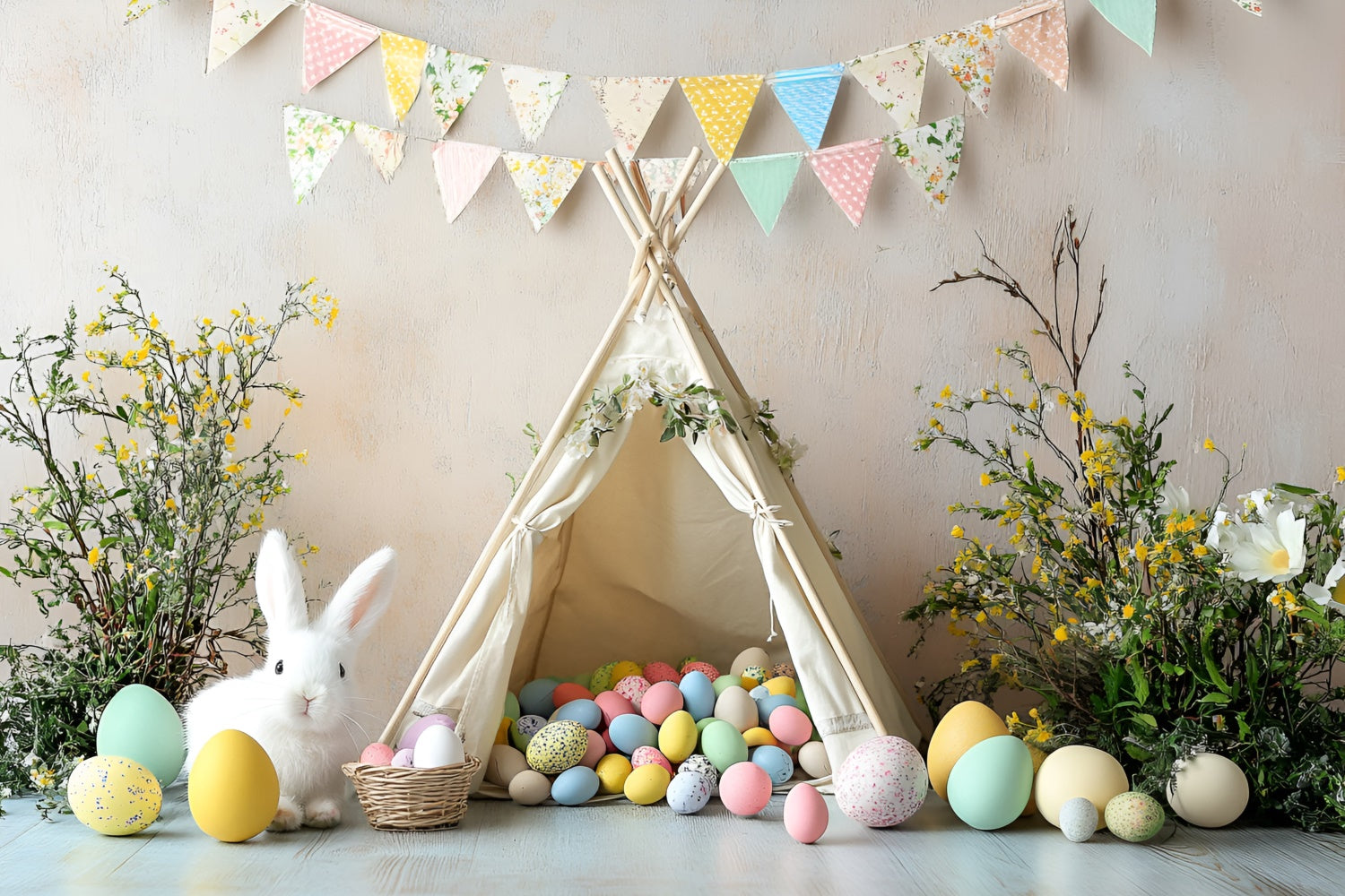 Easter Backdrop Charming Bunny Tent Colorful Egg Backdrop UK CSH2-94