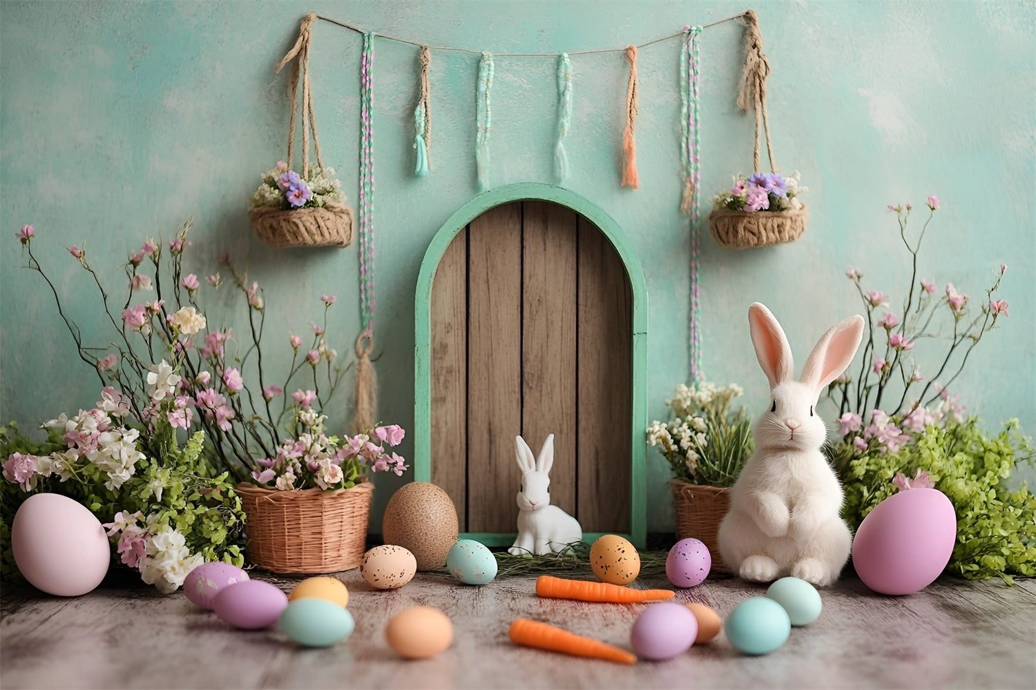 Easter Photo Backdrop Enchanted Green Door Bunny Backdrop UK CSH2-96