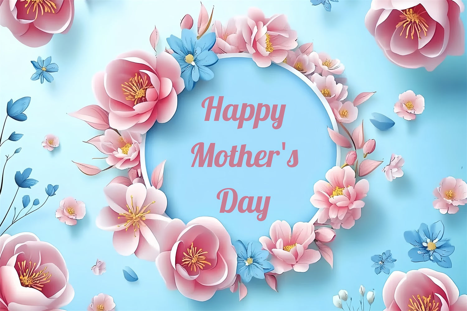 Happy Mother's Day Backdrop Floral Round Frame Customized Backdrop UK CSH3-104