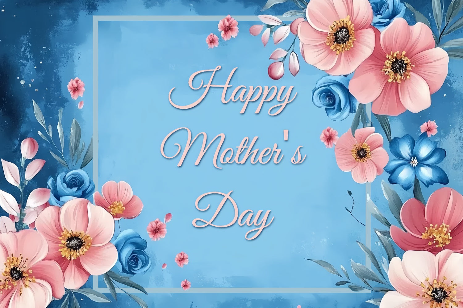 Mother's Day Backdrop Ideas Blue Floral Romance Customized Backdrop UK CSH3-105