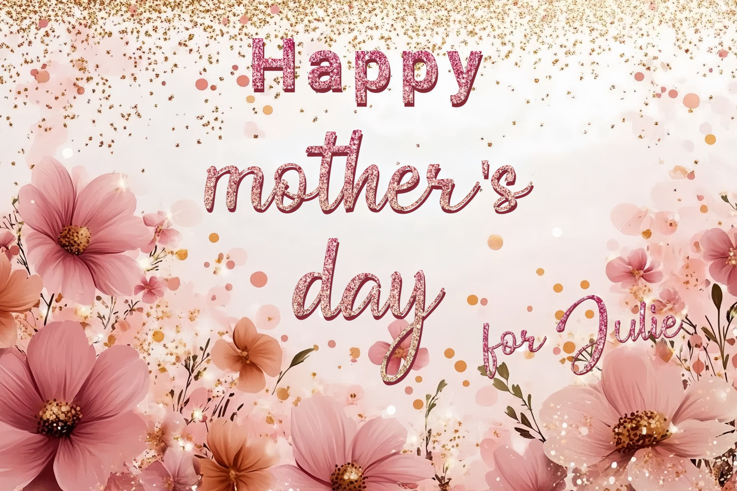 Backdrops For Mother's Day Blush Floral Glitter Custom Backdrop UK CSH3-109