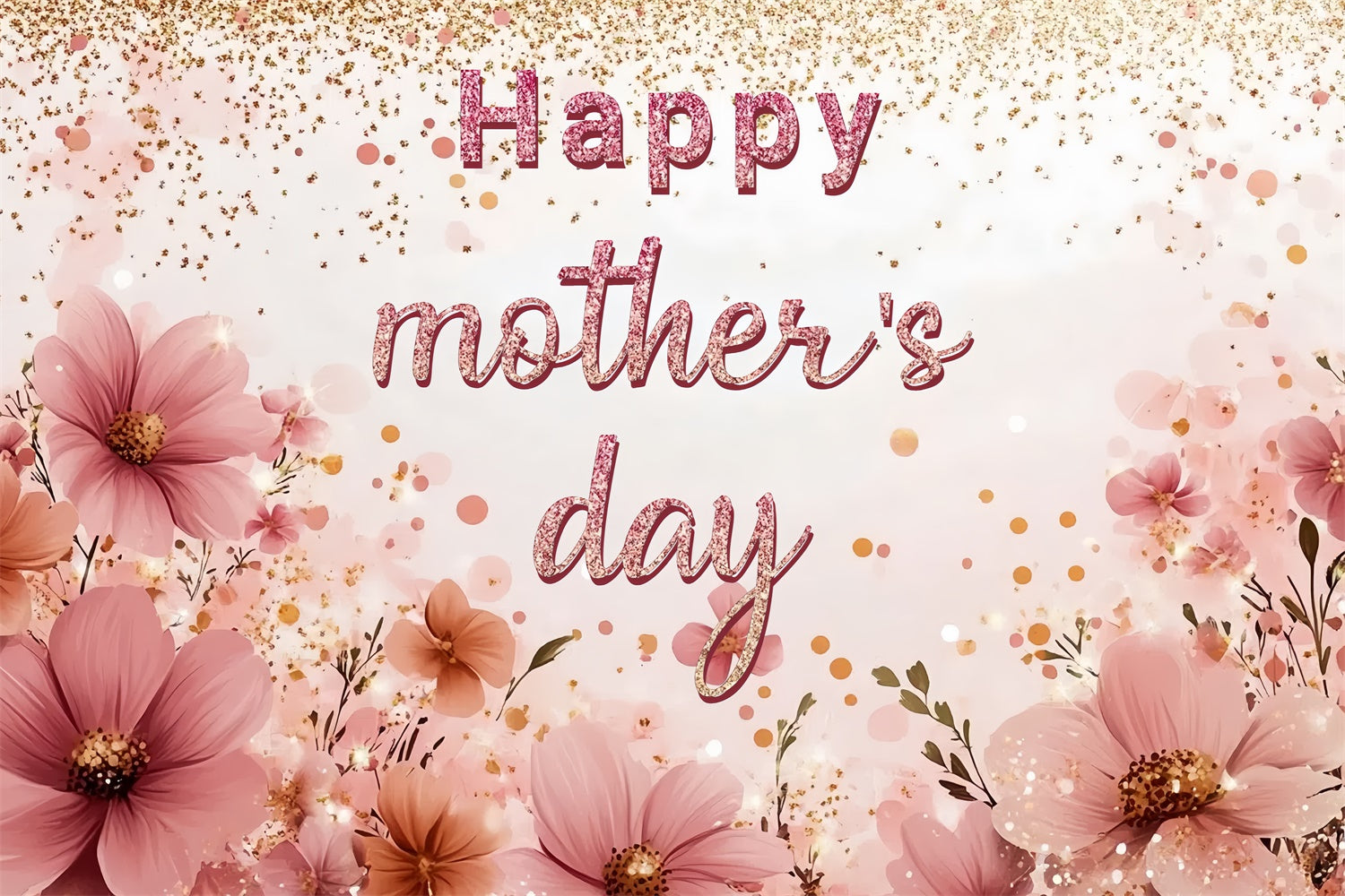 Backdrops For Mother's Day Blush Floral Glitter Custom Backdrop UK CSH3-109