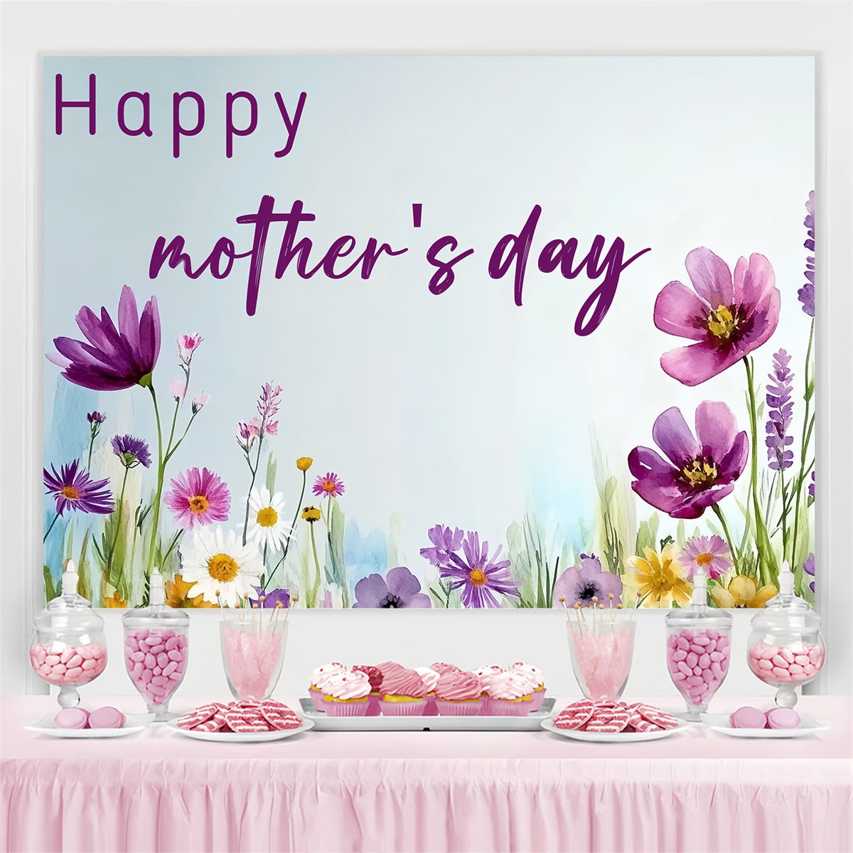 Mothers Day Backdrops Wildflower Meadow Watercolor Custom Backdrop UK CSH3-110