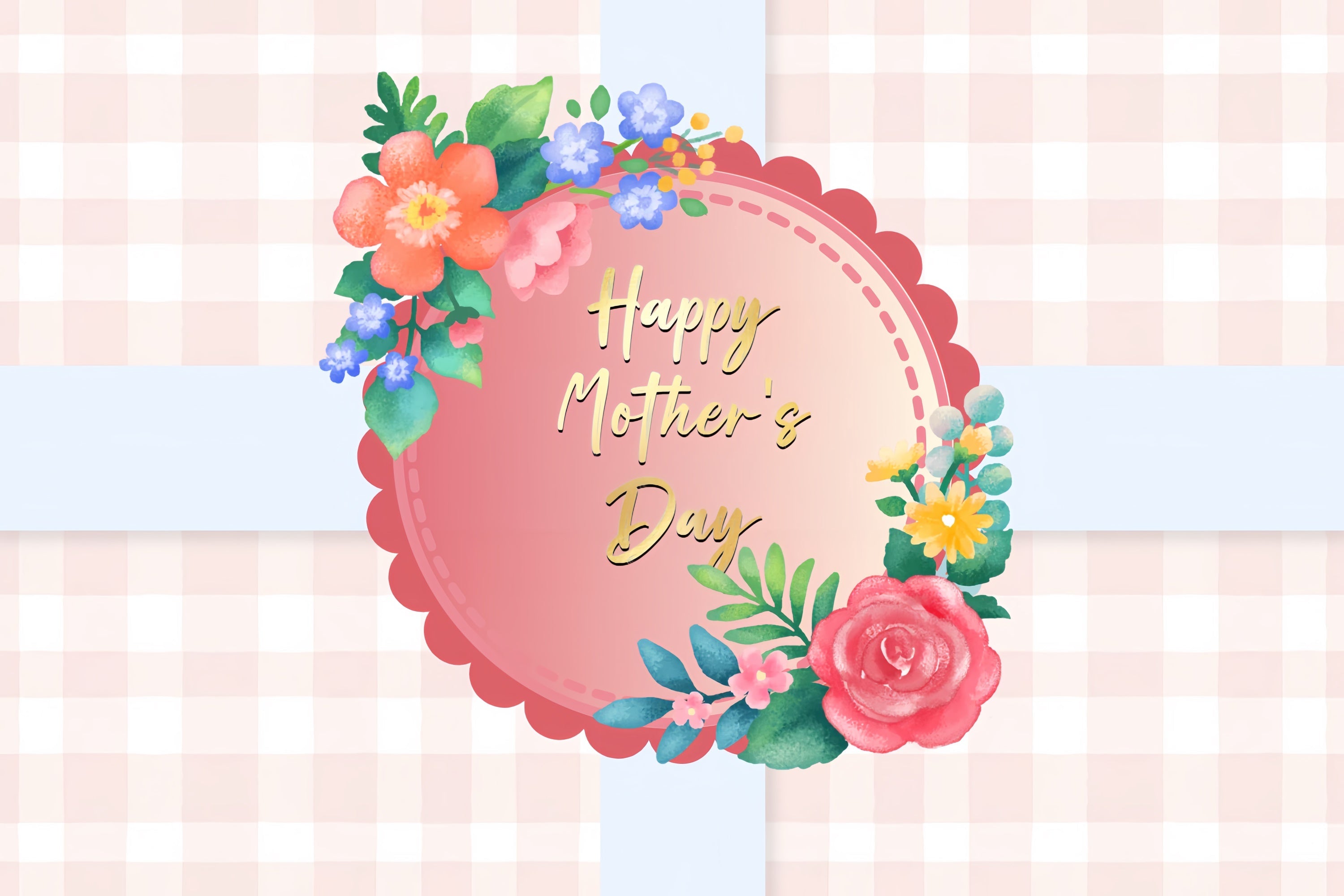 Happy Mother's Day Backdrop Pastel Plaid Floral Custom Backdrop UK CSH3-112