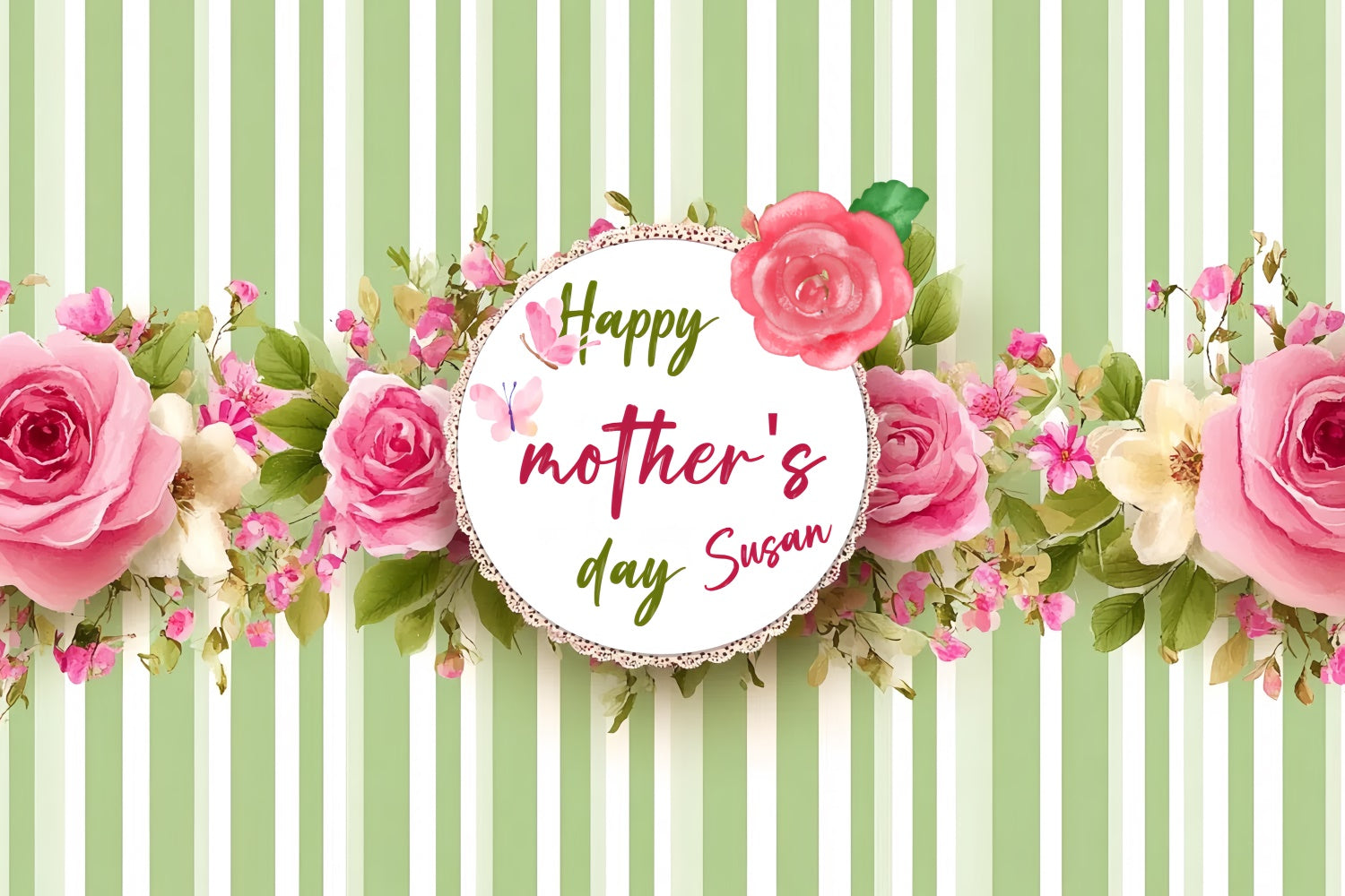 Mothers Day Backdrops Vintage Rose Green Stripes Custom Backdrop UK CSH3-113