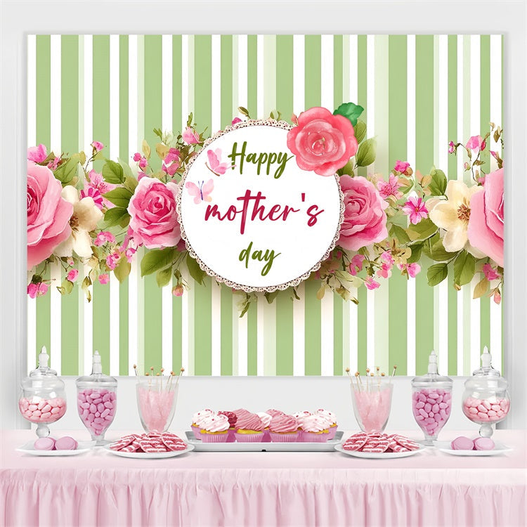 Mothers Day Backdrops Vintage Rose Green Stripes Custom Backdrop UK CSH3-113