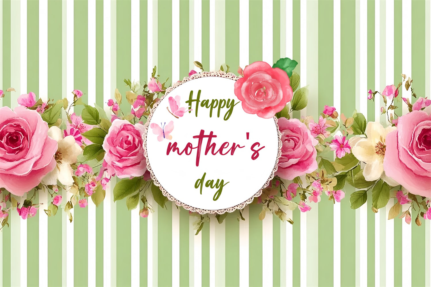 Mothers Day Backdrops Vintage Rose Green Stripes Custom Backdrop UK CSH3-113