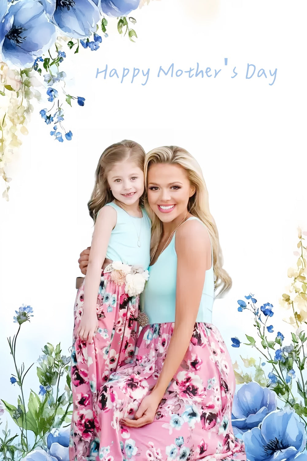 Backdrop For Mothers Day Soft Blue Blossom Personalized Backdrop UK CSH3-120