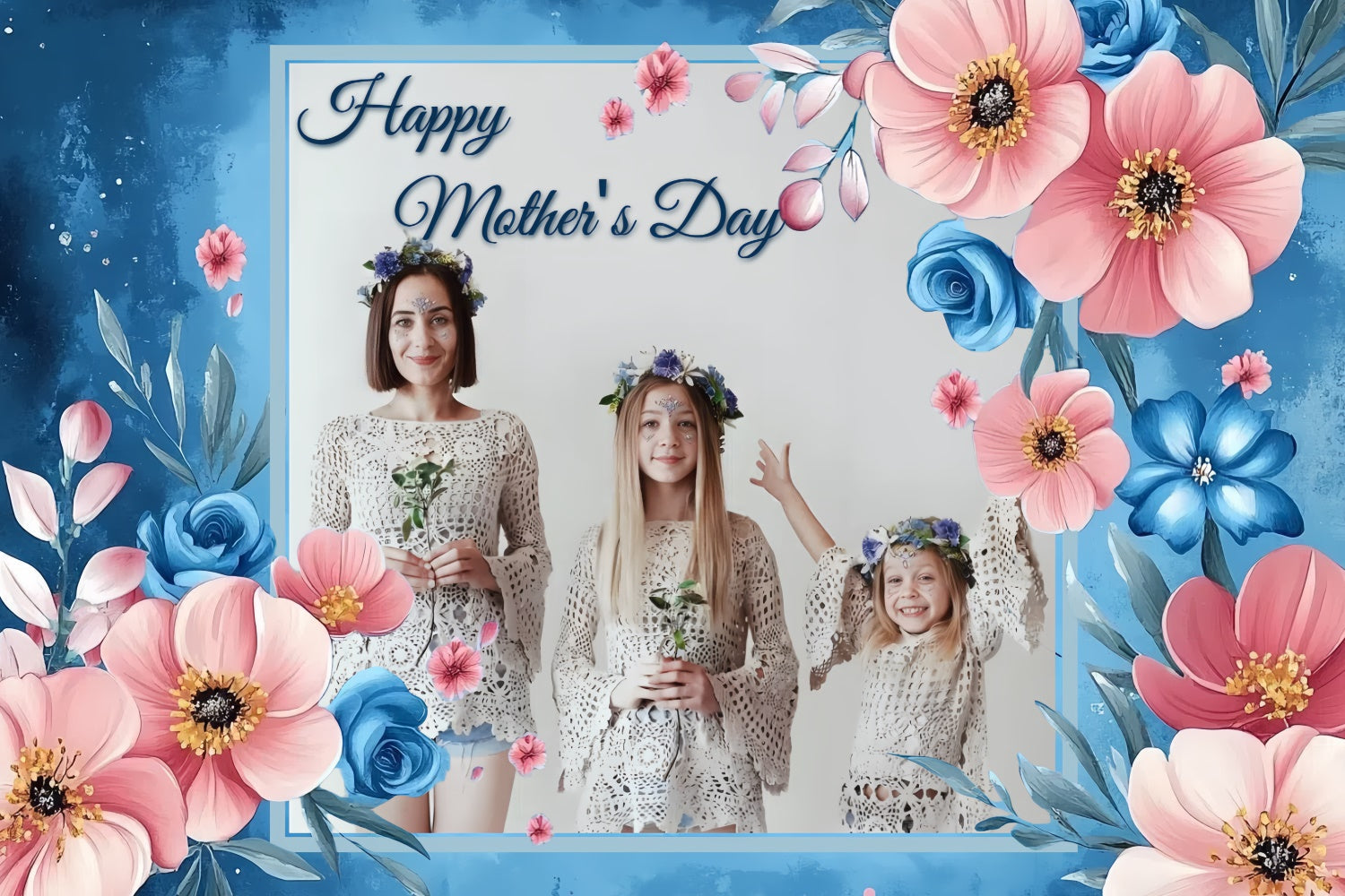 Mothers Day Photo Backdrop Romantic Blue Blossom Custom Backdrop UK CSH3-123
