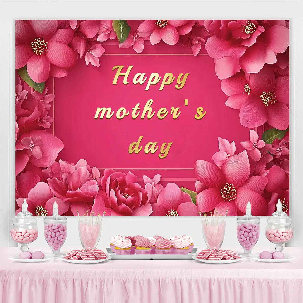 Mothers Day Backdrop Luxurious Pink Floral Personalized Backdrop UK CSH3-132