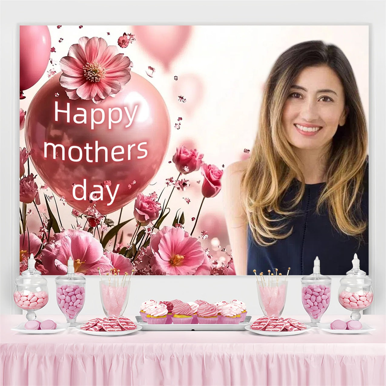 Mothers Day Photo Backdrop Pink Balloon Floral Custom Backdrop UK CSH3-194