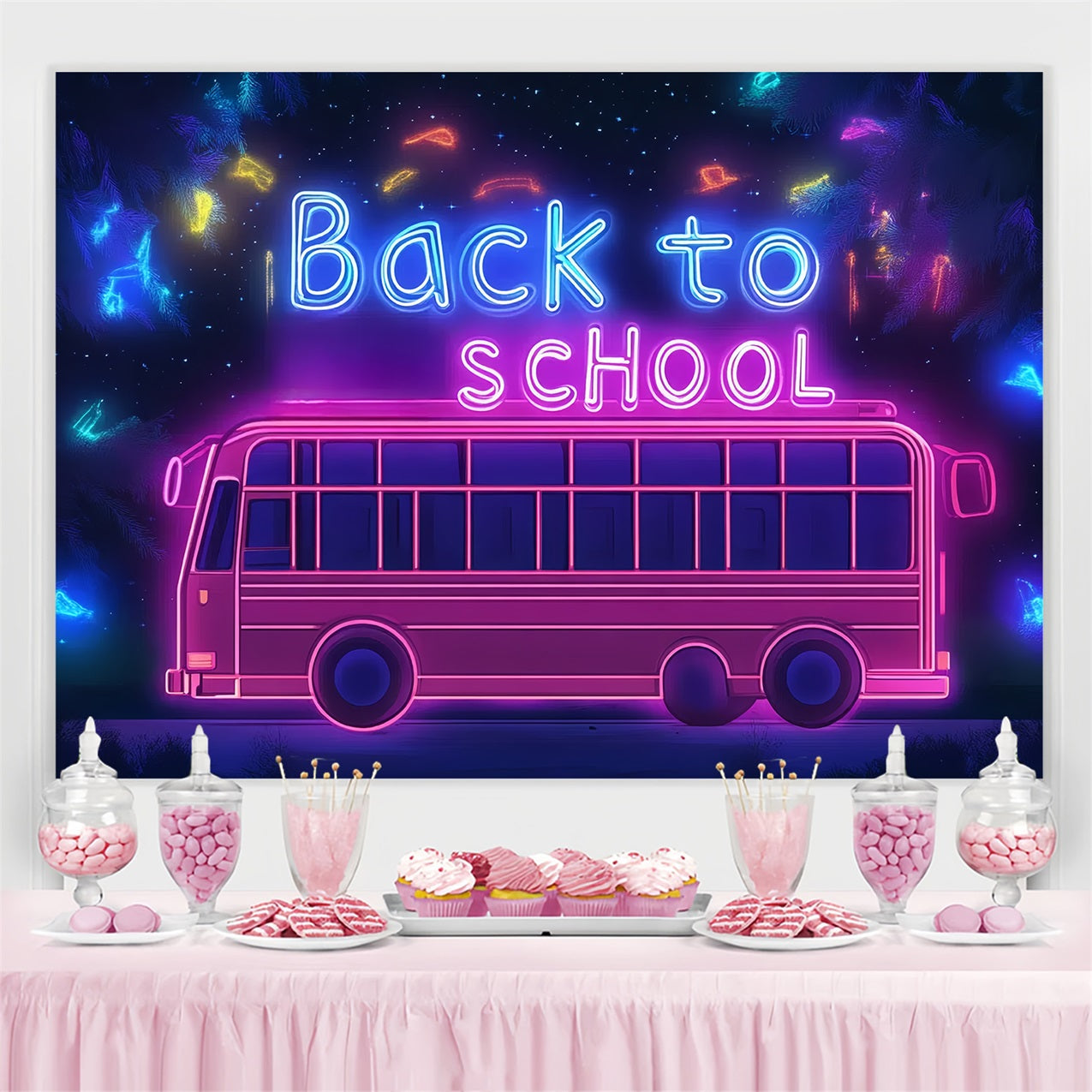 Back To School Backdrop Ideas Neon Electric School Bus Backdrop UK CSH3-85