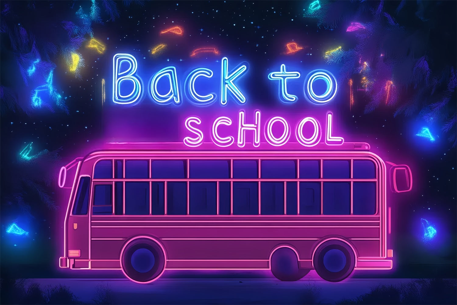 Back To School Backdrop Ideas Neon Electric School Bus Backdrop UK CSH3-85