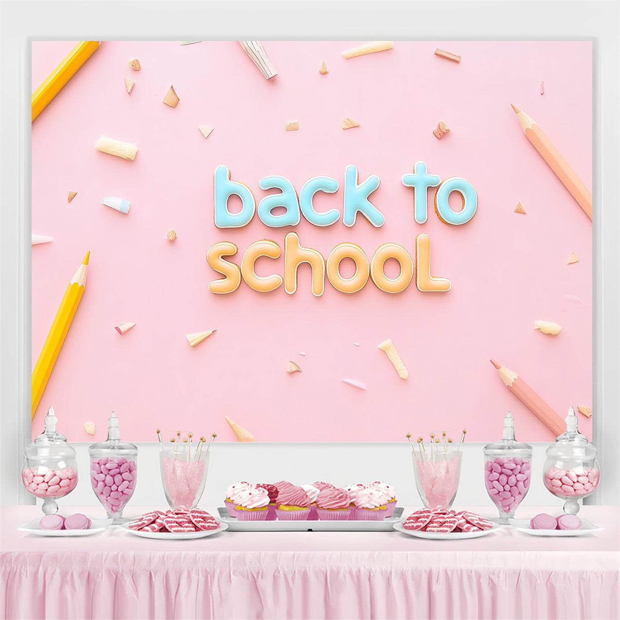 Back To School Photo Backdrop Minimalist Pencil Pink Backdrop UK CSH3-86