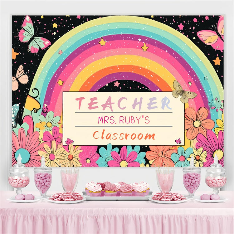 Back To School Backdrop Enchanted Butterflies Rainbow Custom Backdrop UK CSH3-89